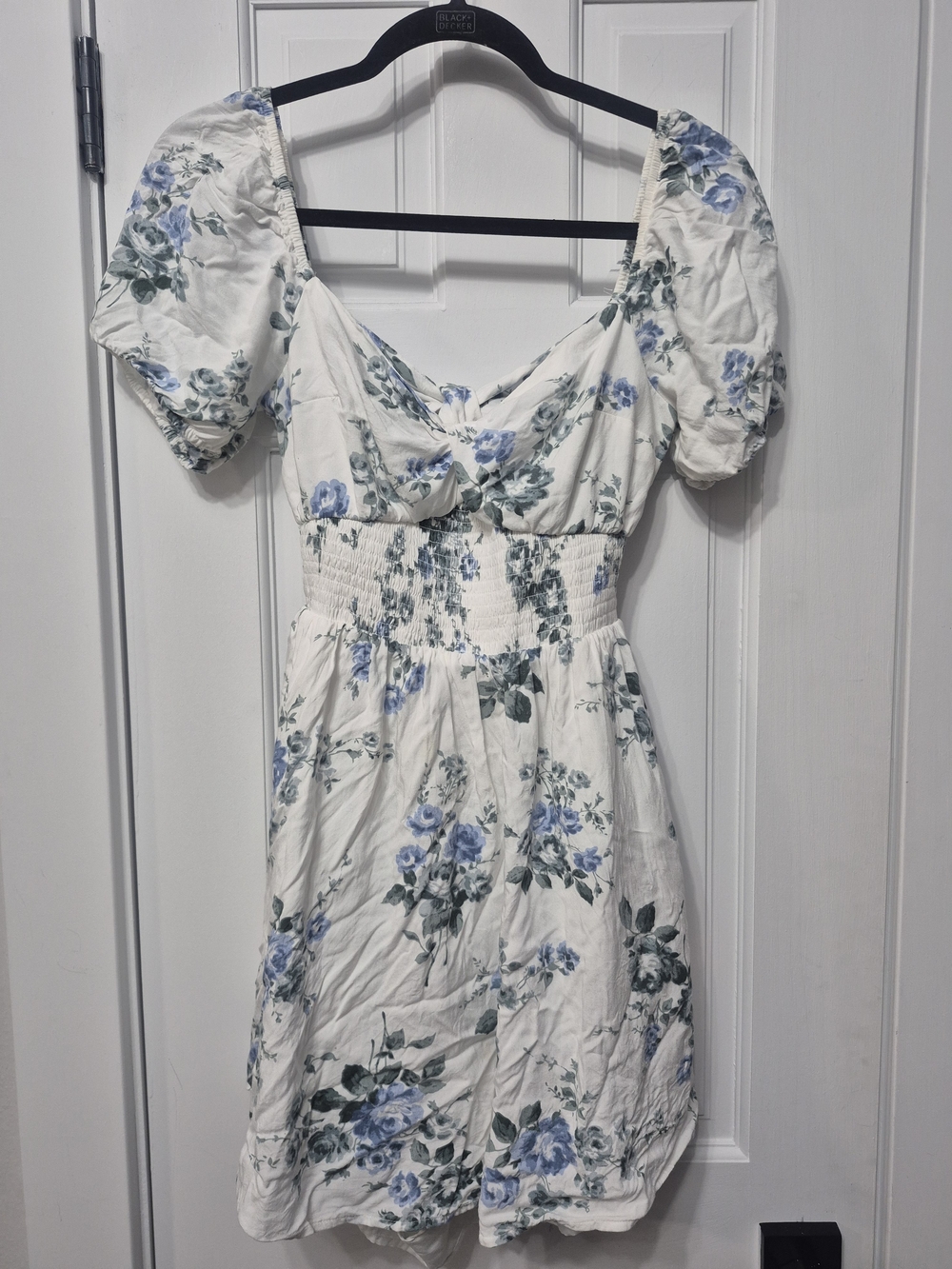 Hollister White Dress with Blue Floral Print (Shorts Underneath)